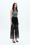 Embroidery High Rise Wide Leg Lace Denim Jeans With Rhinestone (最新版备份)-Wide Leg-BAYEAS