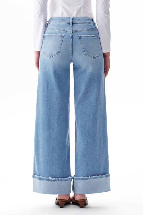 Mid Rise Cuffed Wide Leg Jeans