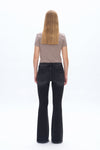 Mid Rise Flare Denim Jeans With Raw Edge Hem-Flare & Bootcut-BAYEAS