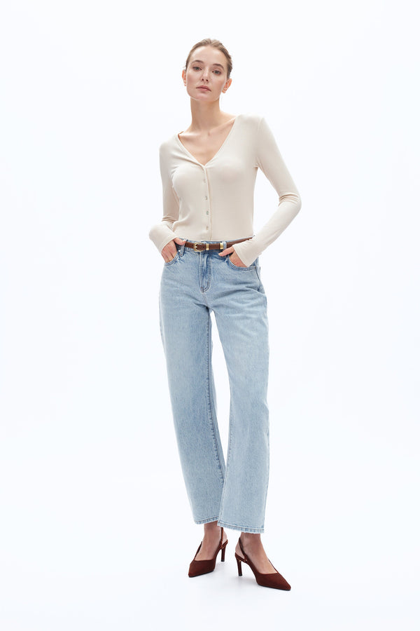 Mid Rise Barrel Leg Jeans-Wide Leg-BAYEAS