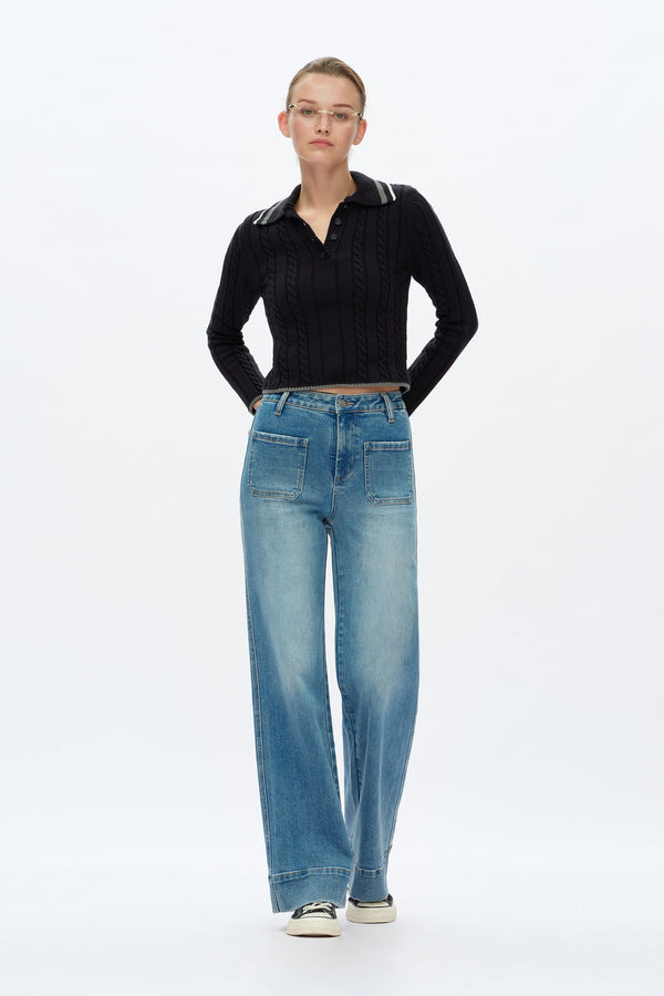 High Rise Wide Leg Jeans-Wide Leg-BAYEAS