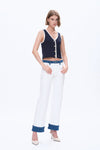Paneled Straight Leg White Trousers-Straight-BAYEAS