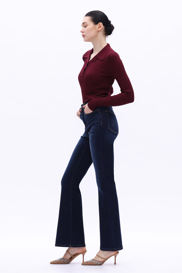 High Rise Flare Denim Jeans-Flare & Bootcut-BAYEAS