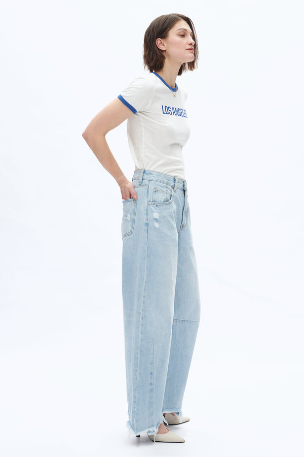 Frayed Hems Drop Crotch Barrel Jeans-Barrel-BAYEAS