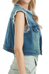 Cassie Cropped Denim Vest-Vest-BAYEAS