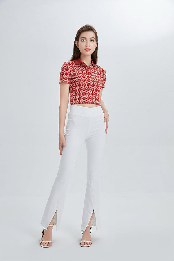 High Rise Front Slit Flare Pants-Flare & Bootcut-BAYEAS