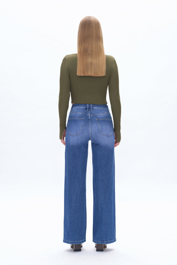 High Rise Relaxed Drawstring Wide Leg Jeans