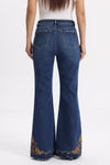 High Rise Embroidered Hem Flare Jeans