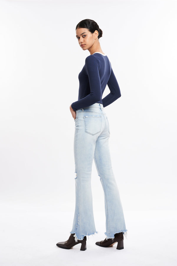 Angela Mid Rise Distressed Flare Jeans-Flare & Bootcut-BAYEAS