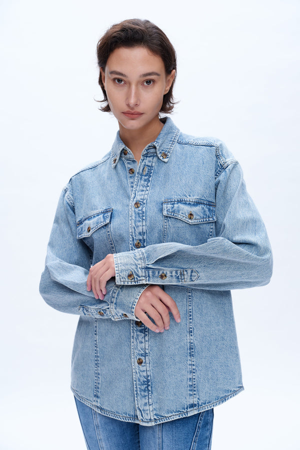 Oversized Denim Shirt for Women-Shirts-BAYEAS
