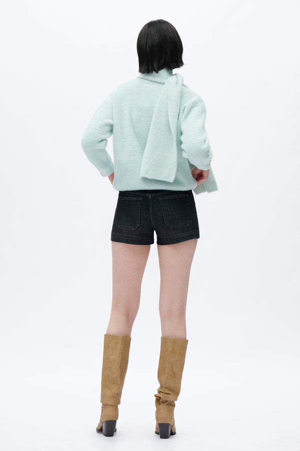 Mid Rise Elastic Denim Shorts-Shorts-BAYEAS