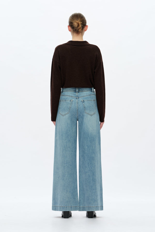 Rhinestone Embellished Wide-Leg Jeans-Wide Leg-BAYEAS