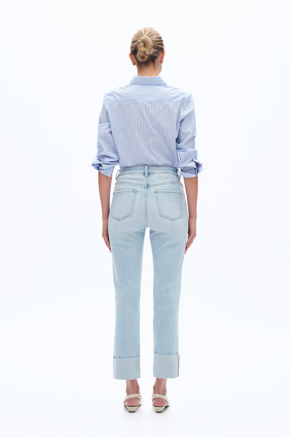 High Rise Jeans With Rolled Hem-Straight-BAYEAS