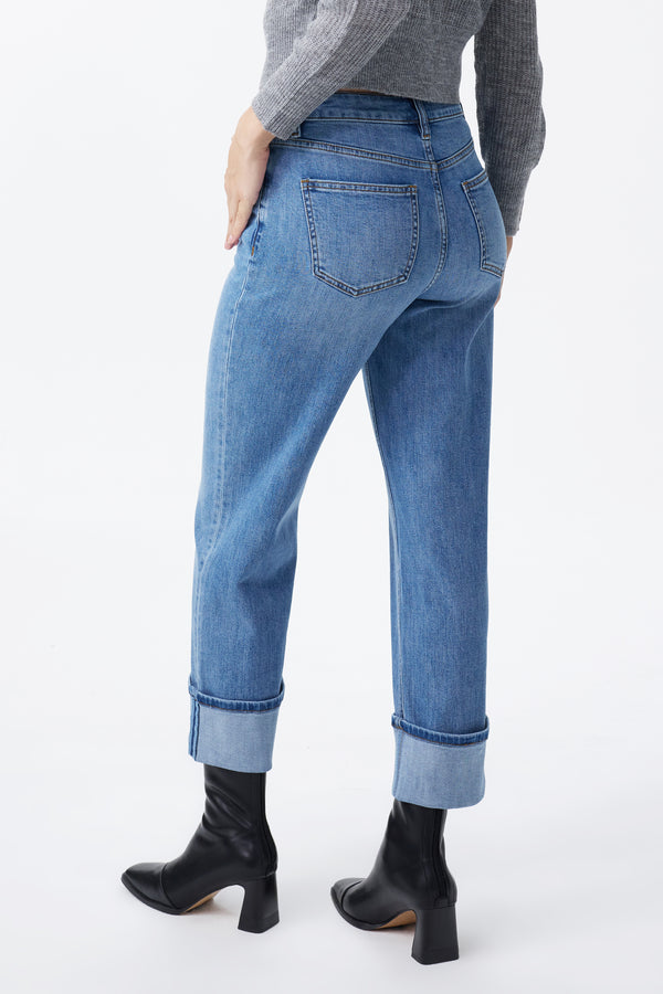 High Rise Relaxed Cuffed Straight Leg Jeans