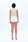 Lisa Raw Edge Hem White Jeans-Shorts-BAYEAS