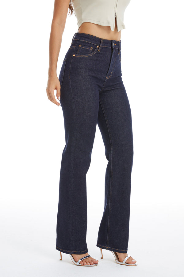 High Rise Straight Denim Jeans-Straight-BAYEAS