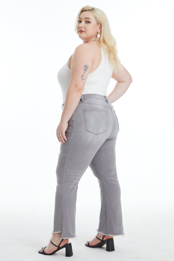 High Rise Straight Ankle Denim Jeans With Raw Edge