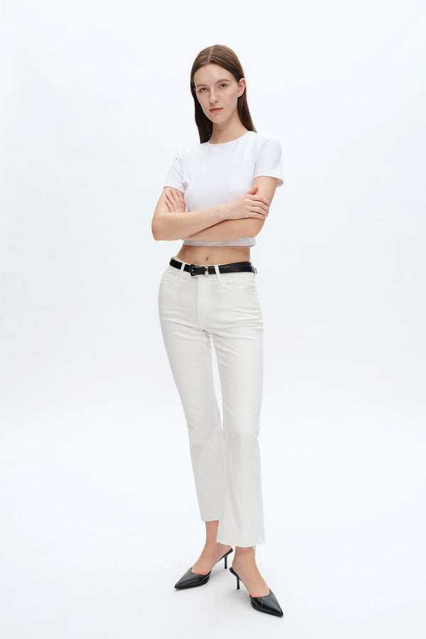 Emily Mid Rise Raw Hem Bootcut Denim Jeans-Flare & Bootcut-BAYEAS