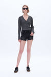 Mid Rise Crossover Denim Shorts-Shorts-BAYEAS