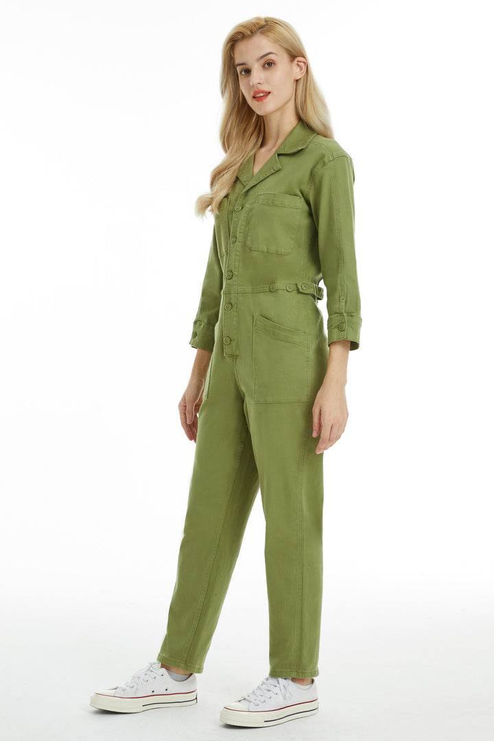 LONG SLEEVE JUMPSUIT WITH FRONT PATCH POCKETS