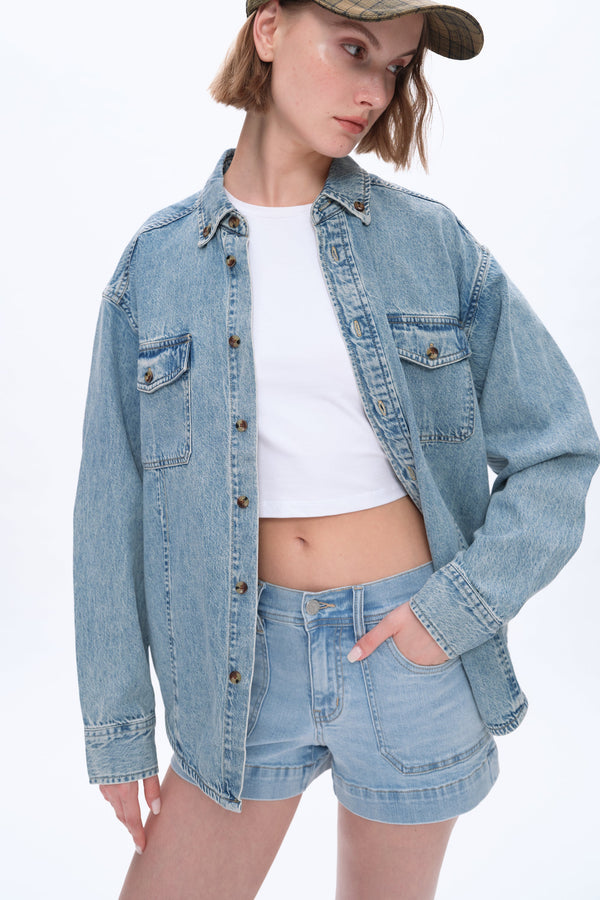Mid Rise Shorts (Light Blue)-Shorts-BAYEAS