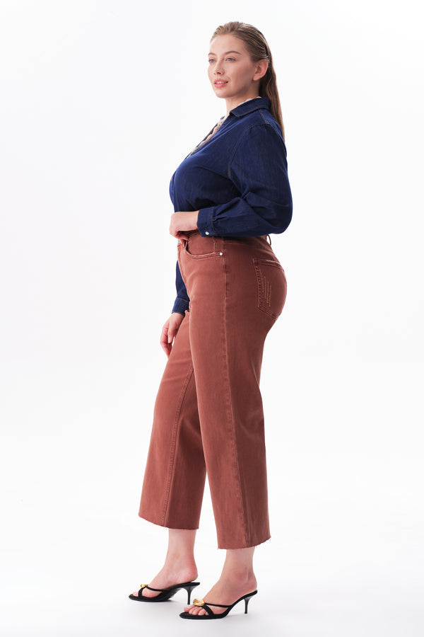 High Rise Cropped Distressed Wide Leg Jeans