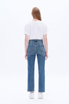 High Rise Straight Denim Jeans With Slit-Straight-BAYEAS