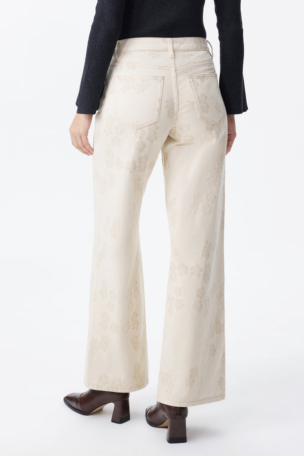 Mid Rise Textured Floral Wide Leg Jeans