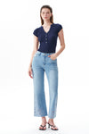 High Rise Ankle Embroidered Lace Straight Leg Pants