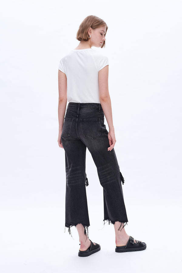 90s Vintage Distressed Crop Jeans-Flare & Bootcut-BAYEAS