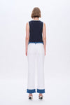 Paneled Straight Leg White Trousers-Straight-BAYEAS