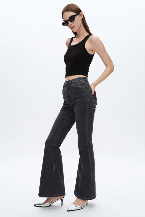 High Rise Flare Denim Jeans-Flare & Bootcut-BAYEAS
