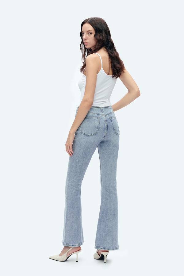 High Rise Bootcut Flare Denim Jeans-Flare & Bootcut-BAYEAS