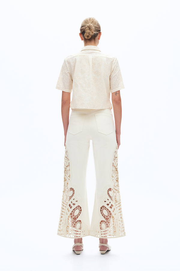 Embroidered High Rise Wide Leg Pants-Wide Leg-BAYEAS