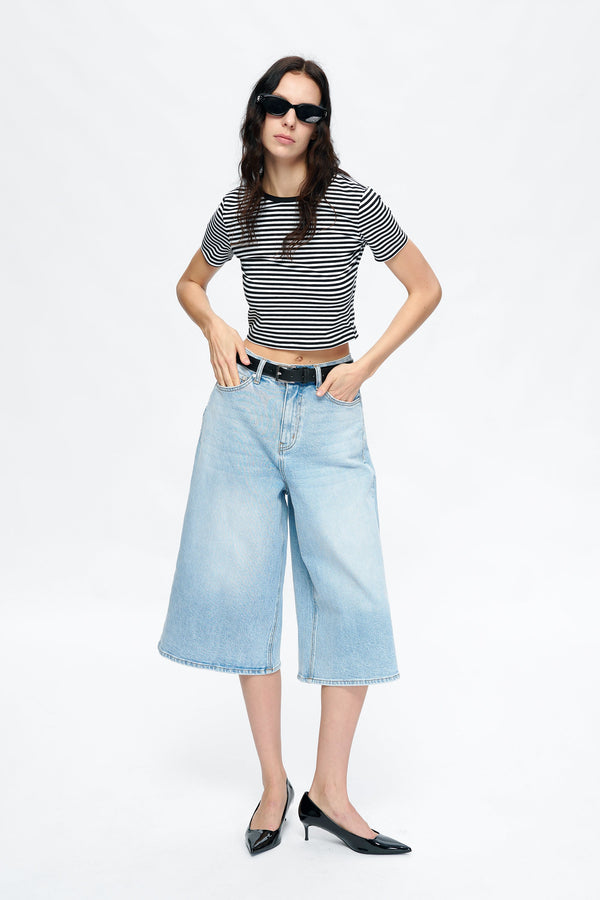 Timothy Mid Rise Drop Crotch Loose Fit Cropped Jeans-Bermuda Shorts-BAYEAS