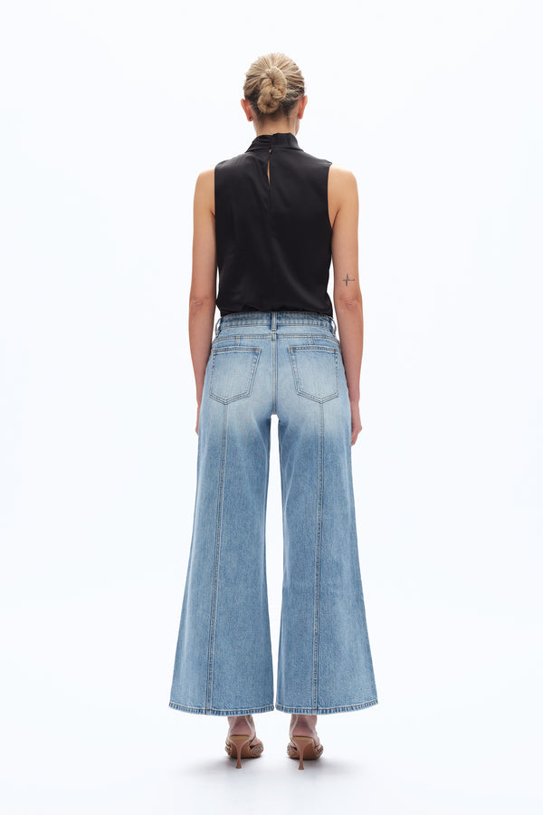 Mid Rise Flare Leg Denim Jeans-Flare & Bootcut-BAYEAS