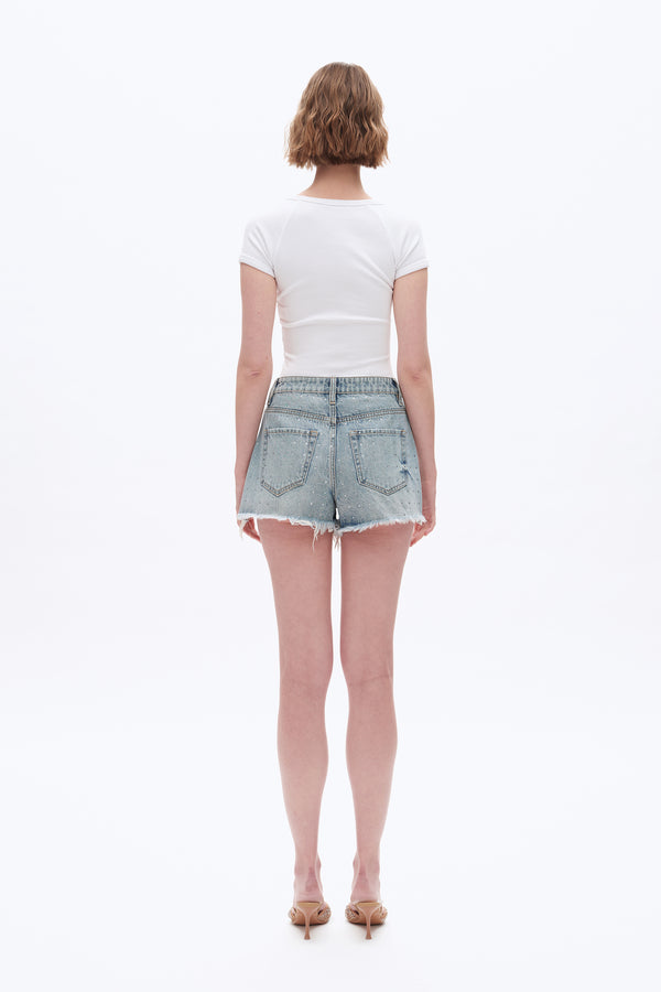 Embellished Denim Shorts-Shorts-BAYEAS