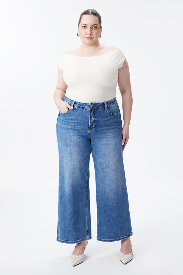 High Rise Ankle Wide Leg Jeans