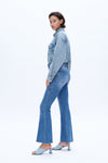 High Rise Raw Hem Flare Jeans-Flare & Bootcut-BAYEAS