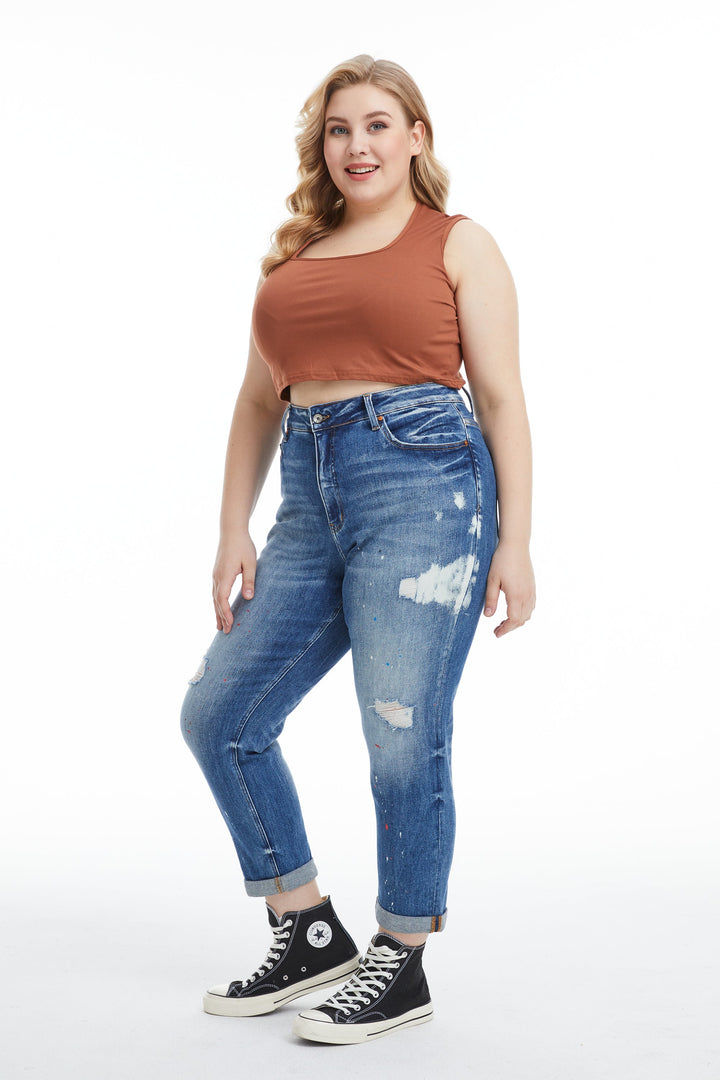 HIGH RISE PAINTED MOM DENIM JEANS PLUS SIZE