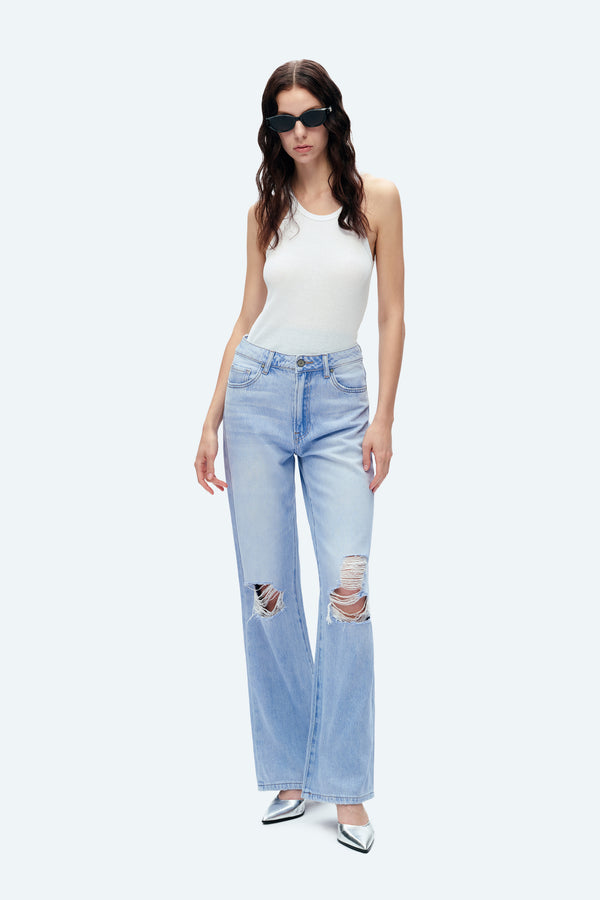 High Rise Wide Leg Denim Jeans-Wide Leg-BAYEAS