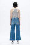 Mid Rise Wide Leg Denim Jeans With Raw Hem
