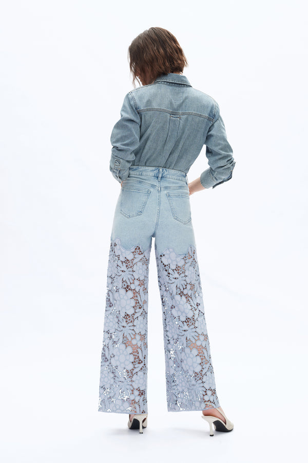 Beaded Patchwork Wide Leg Jeans-Wide Leg-BAYEAS