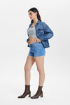 High Rise Denim Shorts With Raw Hem-Shorts-BAYEAS
