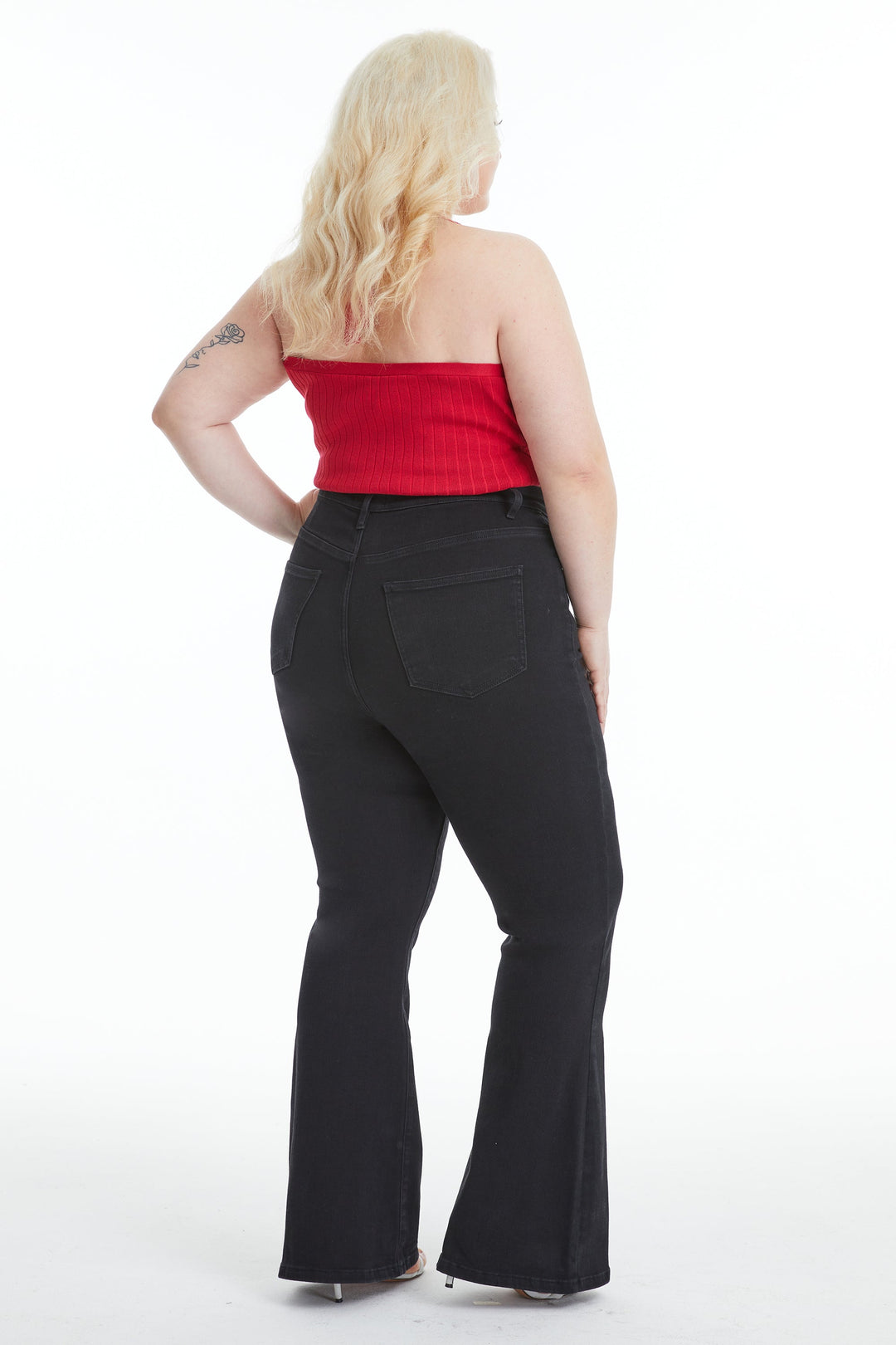 HIGH RISE FLARE DENIM JEANS WITH CRINKLE PLUS SIZE