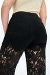 Embroidery High Rise Wide Leg Lace Denim Jeans With Rhinestone (最新版备份)-Wide Leg-BAYEAS