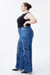 High Rise Embroidered Lace Wide Leg Jeans