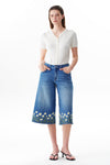 Mid Rise Embroidered Denim Bermuda Shorts