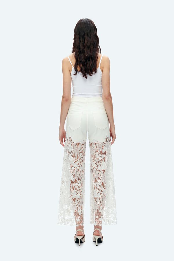Embroidery High Rise Wide Leg Lace Denim Jeans With Rhinestone (最新版备份)-Wide Leg-BAYEAS