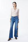 New York High Rise Embroidered Wide Leg Jeans